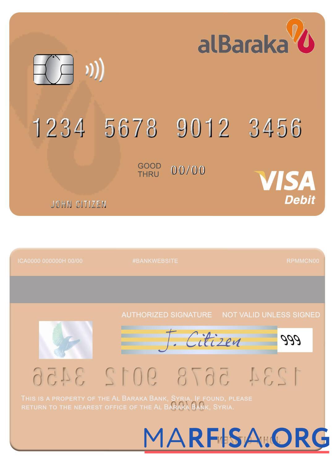Realistic Syria Al Baraka Bank visa debit card download for verification